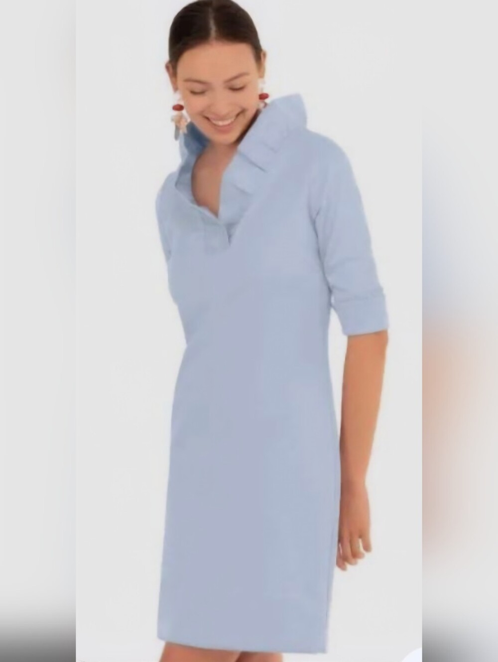 Gretchen Scott Designs Powder Blue Ruffle-Neck Midi Shift Dress Size XL NWT NEW